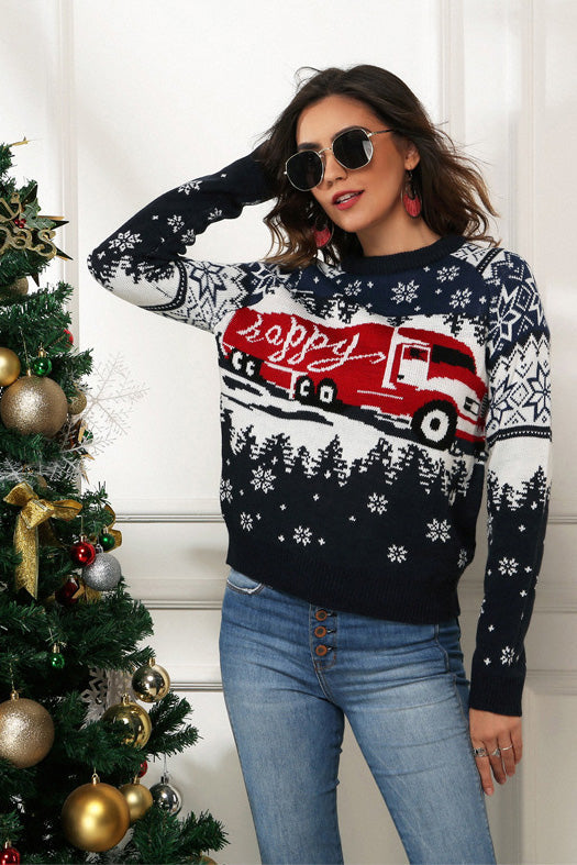 Velina Moda | Snowflake and Truck Print Christmas Sweater
