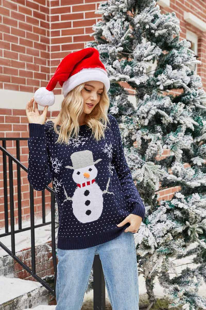 Velina Moda | Christmas Snowman Round Neck Sweater