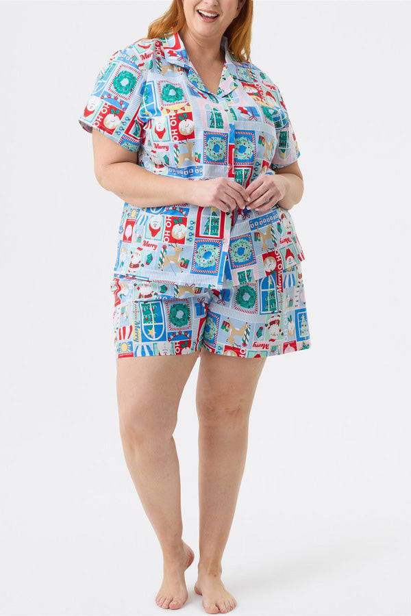 Velina Moda | Christmas Print Short Sleeve Cute Cartoon Print Set