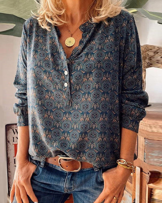 Long sleeve blouse with vintage print