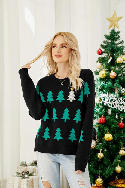 Velina Moda | Sparkling Sequin Christmas Tree Knitted Sweater