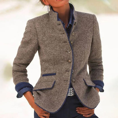 Victoria - Women's fitted wool jacket with high collar