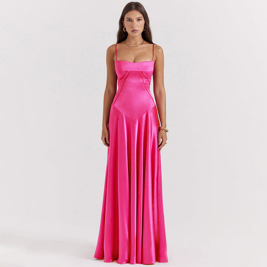 Selena - Maxivestido de satén con tirantes finos