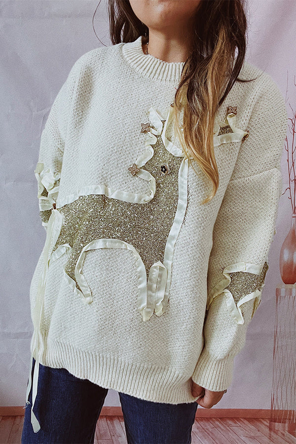 Velina Moda | Christmas Pattern Knitted Round Neck Long Sleeve Sweater