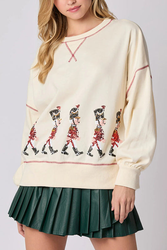 Velina Moda | Christmas Soldier Sequins Long Sleeve Casual Sweatshirt
