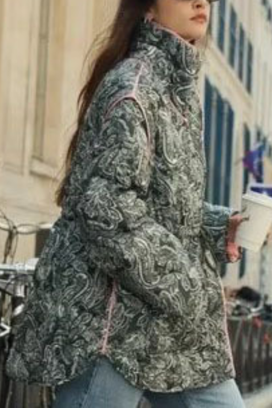 Velina Moda | and Casual Loose Cotton Printed Long Sleeve Jacket