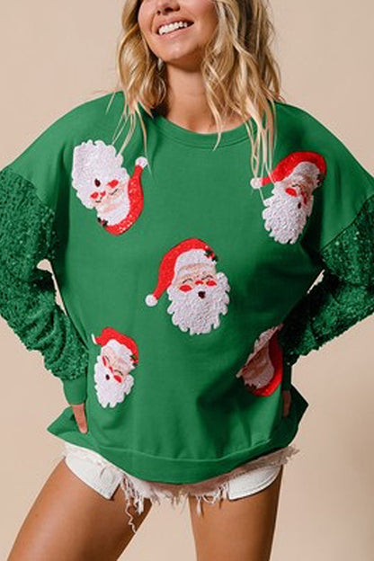 Velina Moda | Christmas Casual Loose Round Neck Sequin Sleeve Sweatshirt