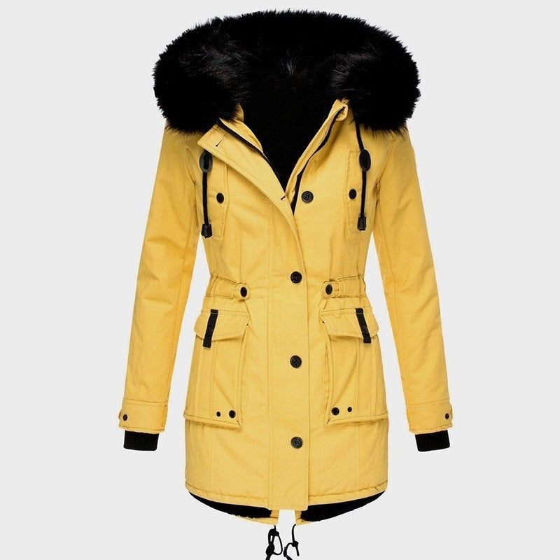 Winter Parka with Faux Fur Hood and Adjustable Waist