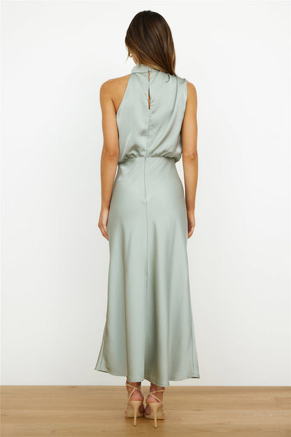 Elegant midi dress with asymmetrical round neckline