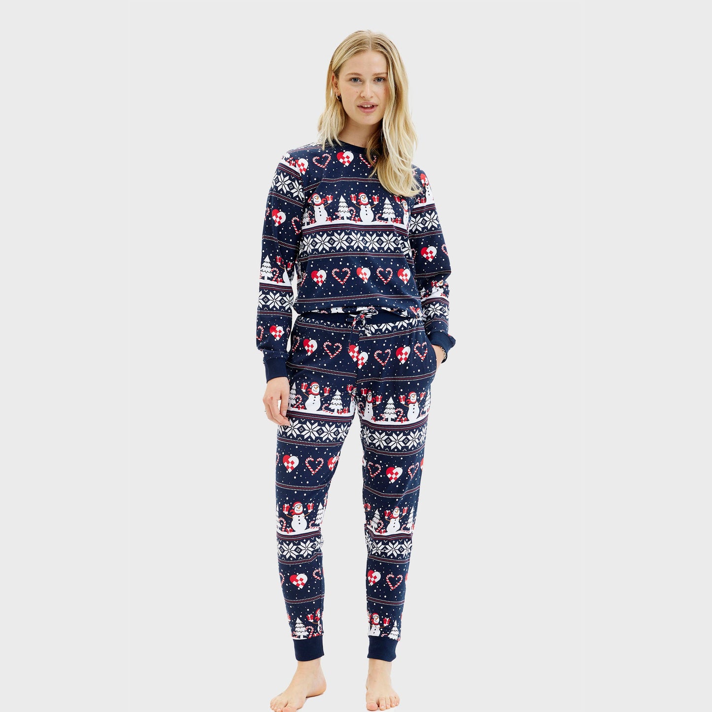 Velina Moda | Christmas Heart Christmas Pajamas Navy Women