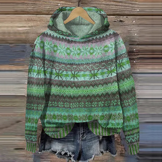 Velina Moda | Women's knit hoodie with Norwegian pattern and hood