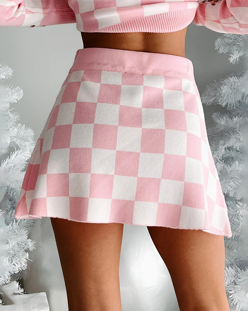 Velina Moda | Christmas Polka Dot Pattern Knit Sweater Short Skirt Suit