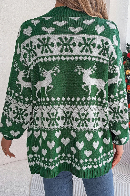 Velina Moda | Dark Green Christmas Long Sleeve Cardigan