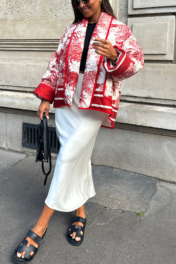 Velina Moda | Songs Porcelain Ink Printed Bag Quilted Cotton Kimono Jacket