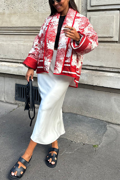 Velina Moda | Songs Porcelain Ink Printed Bag Quilted Cotton Kimono Jacket