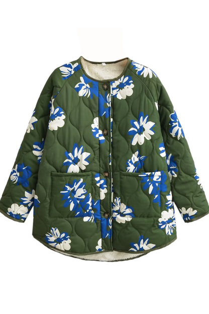 Velina Moda | Printed Round Neck Single Breasted Thin Cotton Jacket