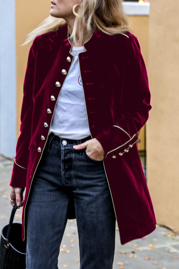 Velina Moda | Velvet Patchwork Multi-Button Women'S Jacket