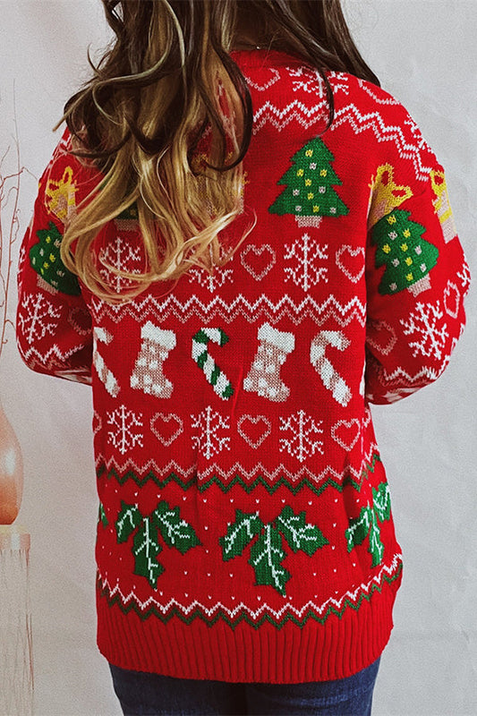 Velina Moda | Christmas Pattern Knitted Round Neck Long Sleeve Sweater