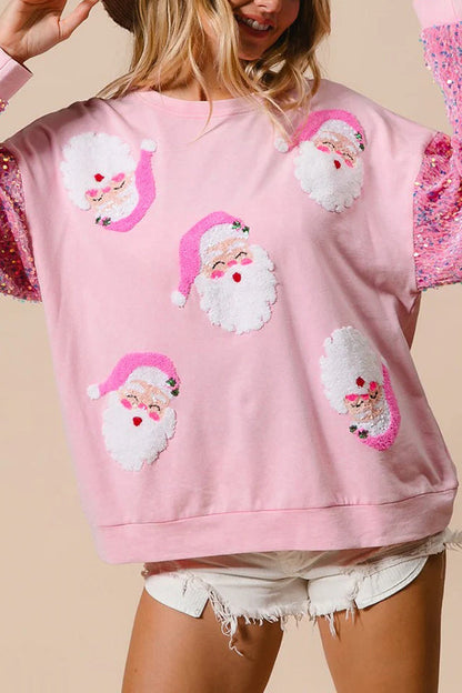 Velina Moda | Christmas Casual Loose Round Neck Sequin Sleeve Sweatshirt