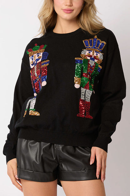 Velina Moda | Christmas Soldier Sequin Fashion Casual Sweatshirt