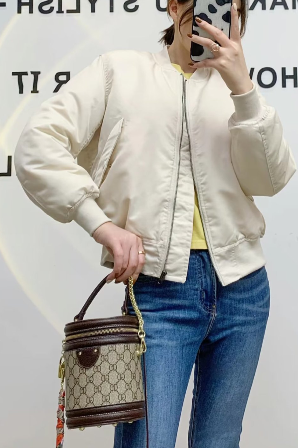 Velina Moda | Collar Thickened One-Sided Flight Jacket Baseball Jacket