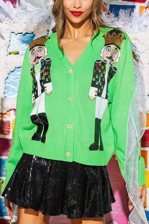 Velina Moda | Christmas Nutcracker Sequin Casual Cardigan