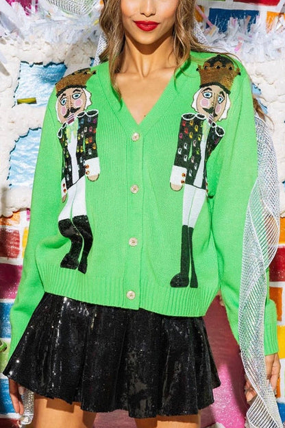 Velina Moda | Christmas Nutcracker Sequin Casual Cardigan
