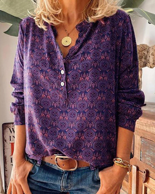 Long sleeve blouse with vintage print