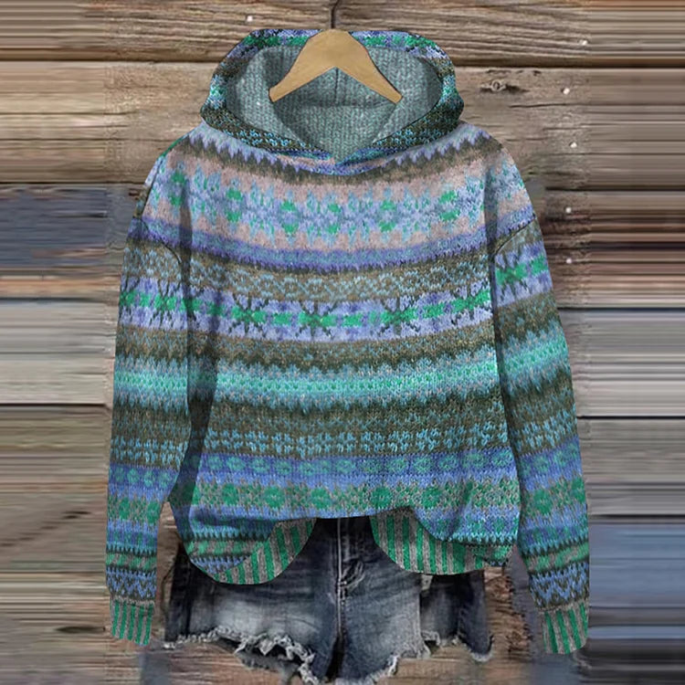 Velina Moda | Women's knit hoodie with Norwegian pattern and hood
