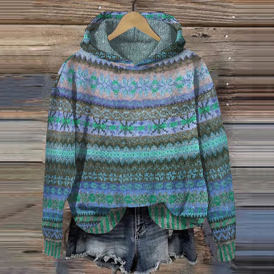 Velina Moda | Women's knit hoodie with Norwegian pattern and hood