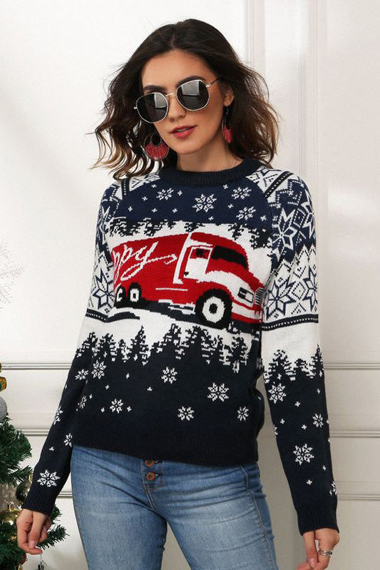 Velina Moda | Snowflake and Truck Print Christmas Sweater