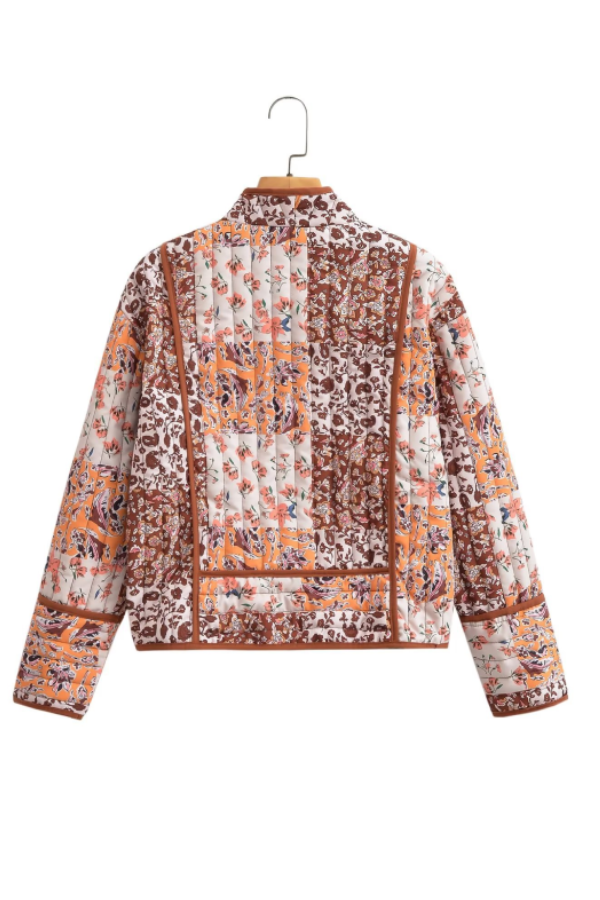 Velina Moda | Printed Loose Casual Cardigan Short Quilted Cotton Jacket