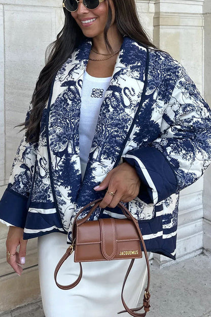 Velina Moda | Songs Porcelain Ink Printed Bag Quilted Cotton Kimono Jacket
