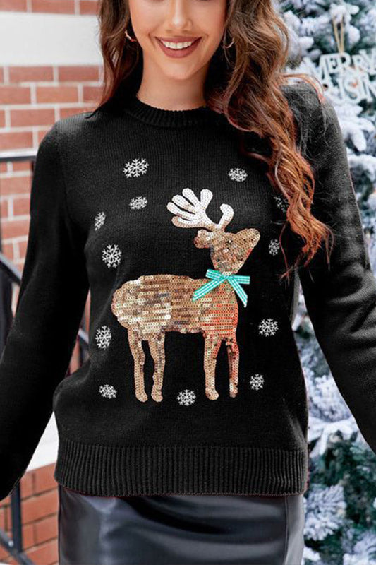 Velina Moda | Sweet Christmas Knit Sweater with Deer Embroidery
