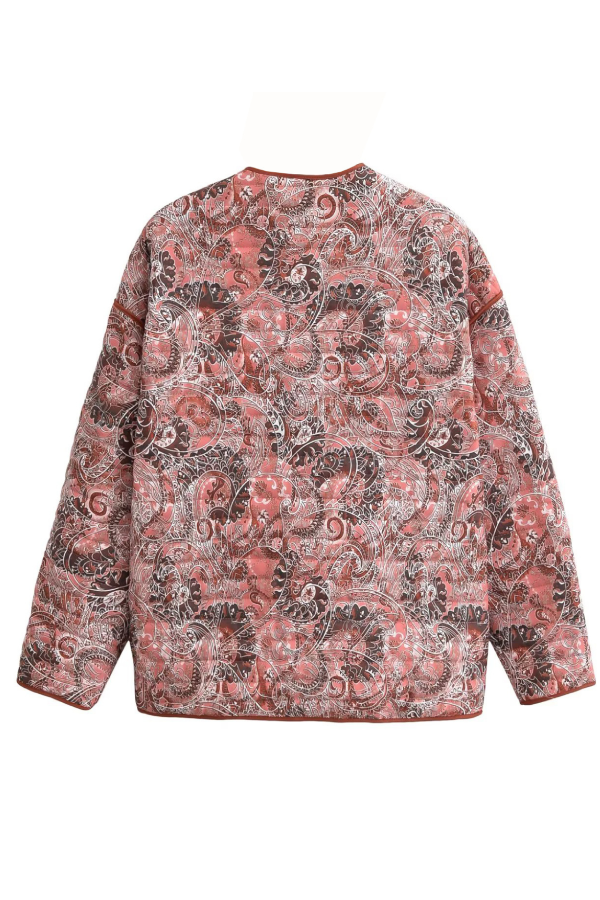 Velina Moda | Print Loose V-Neck Cardigan Cotton Jacket