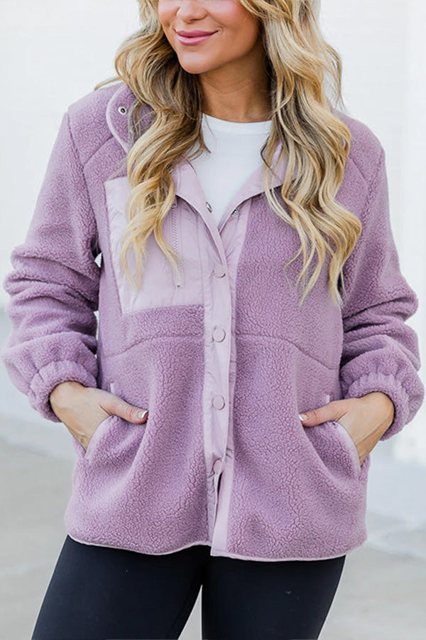Velina Moda | Sherpa Contrast Trim Zipper Pocket Jacket