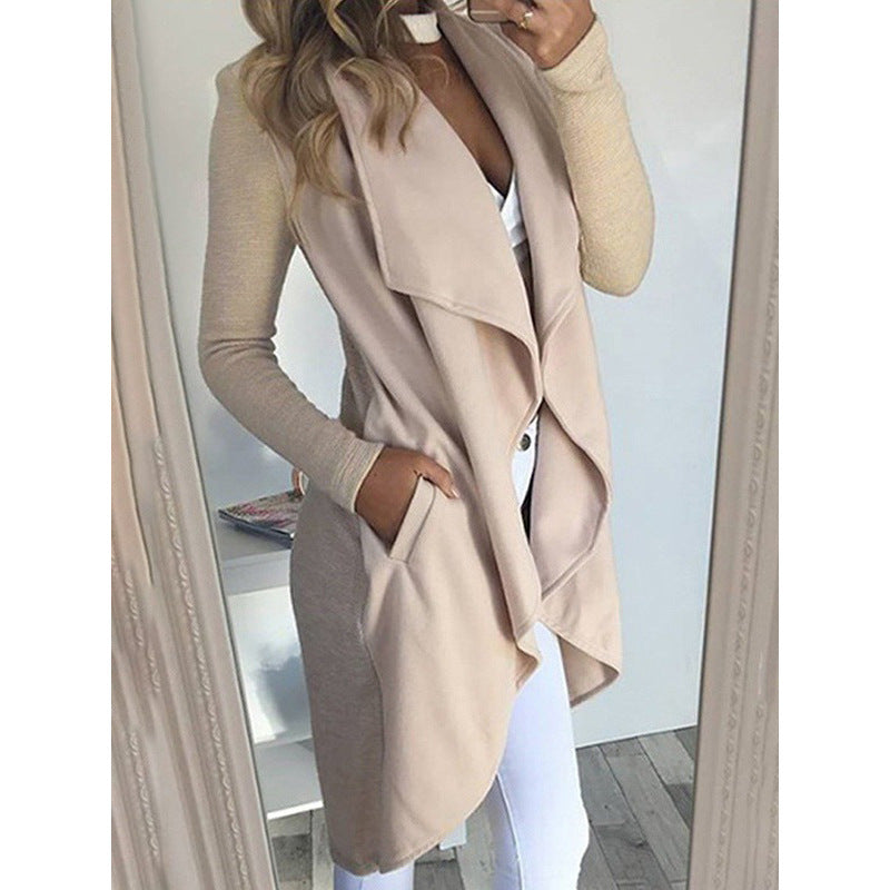Velina Moda | Solid Color Revers Slim Long Windbreaker Jacket