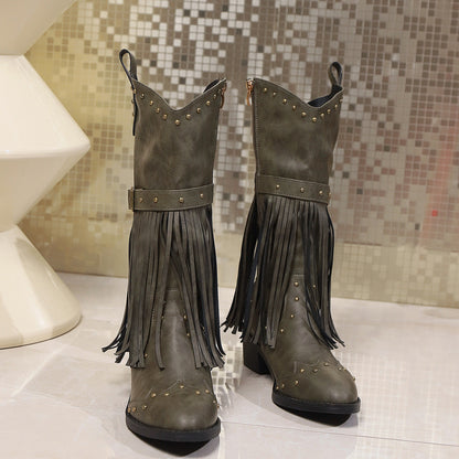 Brown Cowboy Boots with Fringes and Studs