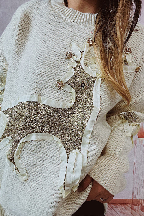 Velina Moda | Christmas Pattern Knitted Round Neck Long Sleeve Sweater