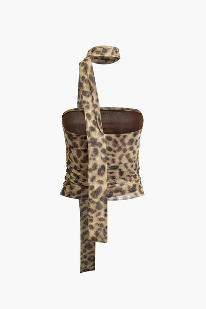 Halter top net with leopard print