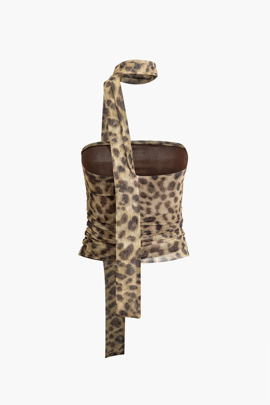 Halter top net with leopard print