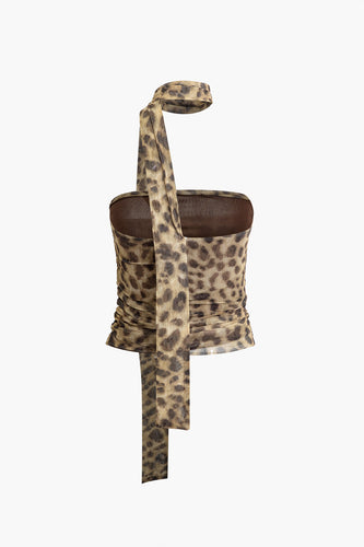 Halter top net with leopard print