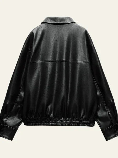 Velina Moda | Faux Leather Bomber Jacket