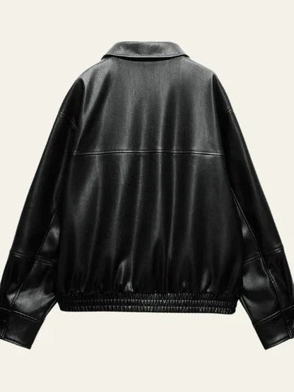 Velina Moda | Faux Leather Bomber Jacket
