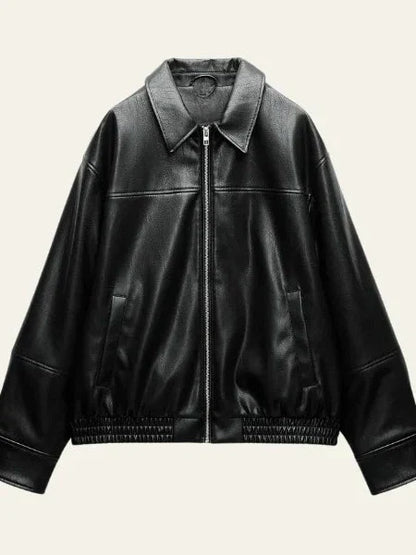 Velina Moda | Faux Leather Bomber Jacket