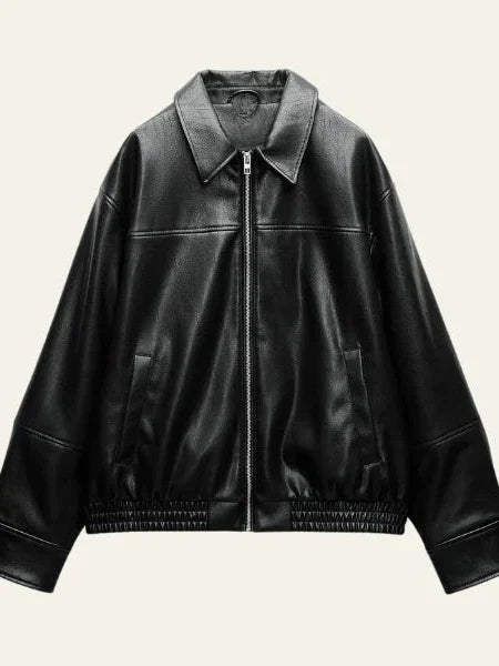 Velina Moda | Faux Leather Bomber Jacket