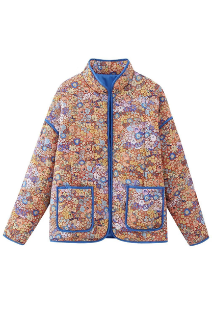 Velina Moda | Colorblock Large Bag Stand Collar Quilted Jacket Made Of Cotton
