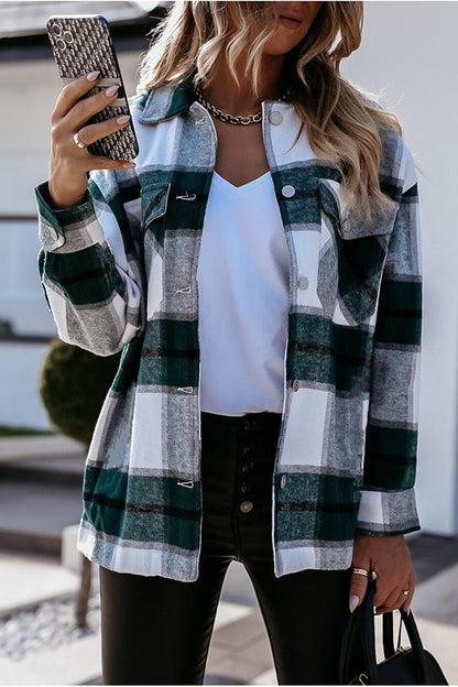 Velina Moda | Feeling Plaid with Pockets Relaxed Jacket