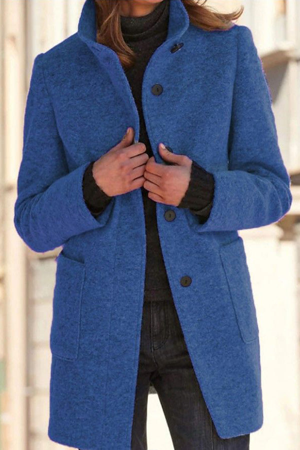 Velina Moda | Solid Color Button Stand Collar Wool Jacket