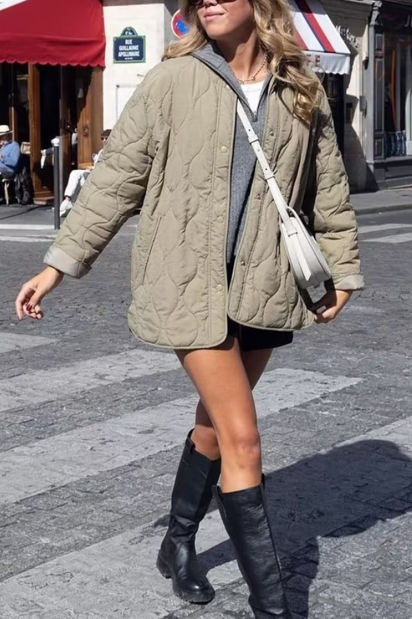 Velina Moda | Color Loose Round Neck Padded Jacket
